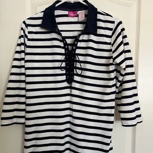 Cappagallo Striped Navy White Long Sleeve Top Size S